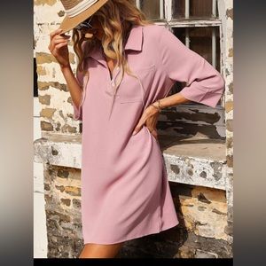 SHEIN LUNE Solid Pocket Patched Tunic Dress Pink Sz L